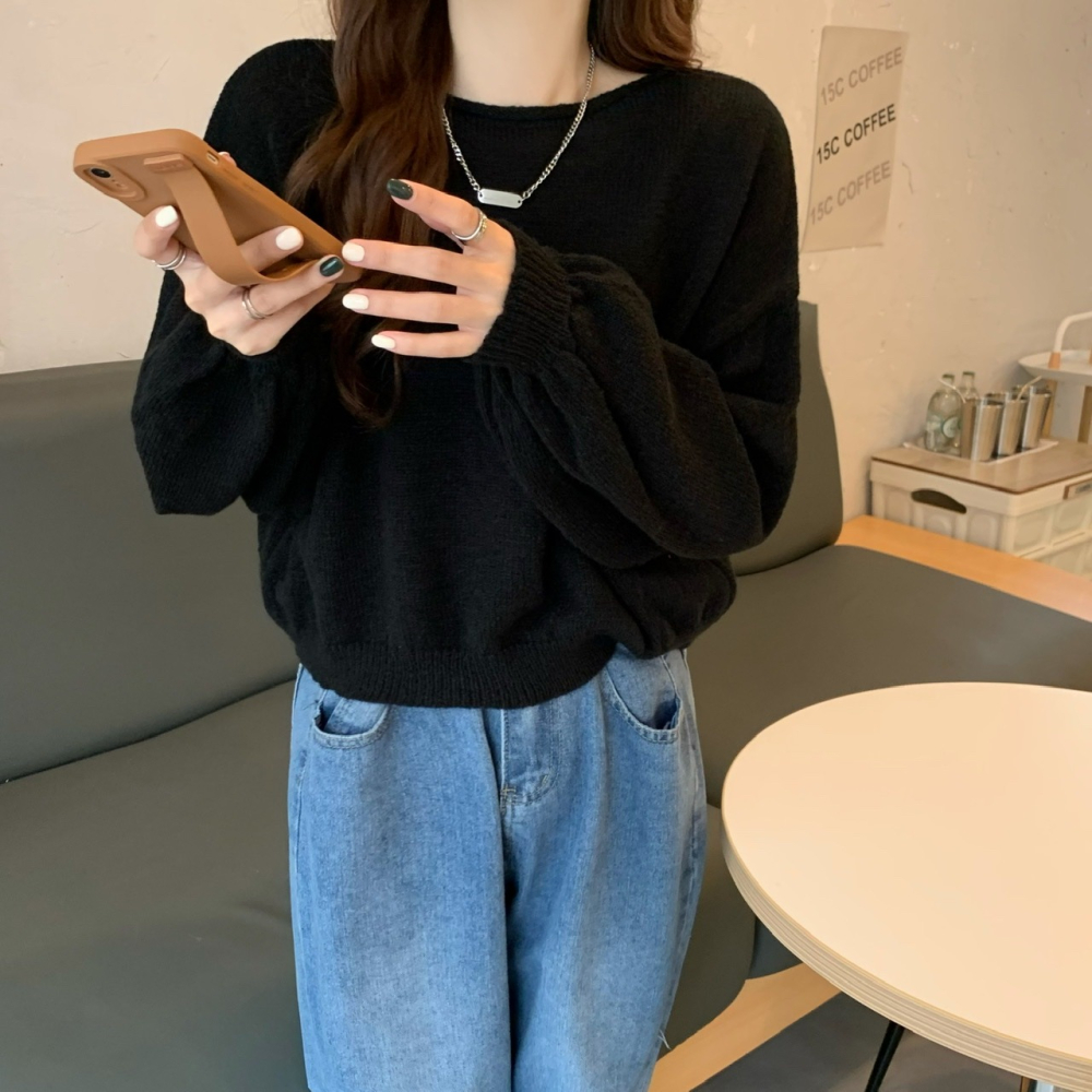 慵懶風套頭圓領打底毛衣女裝學生內搭秋冬新款寬松針織衫上衣-細節圖10