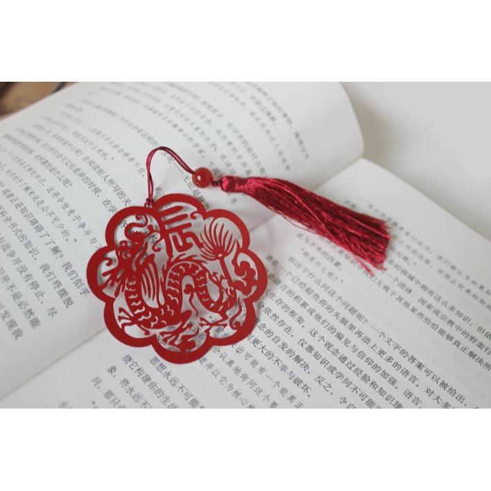 十二生肖屬相金屬書簽中國風流蘇文具外事禮品12生肖不銹鋼-細節圖2