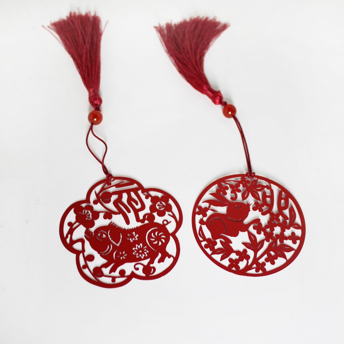 十二生肖屬相金屬書簽中國風流蘇文具外事禮品12生肖不銹鋼-細節圖8