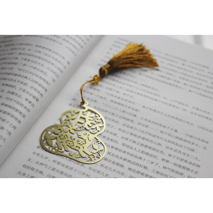 十二生肖黃銅書簽工藝品中國風流蘇龍馬文具外事禮品-細節圖2