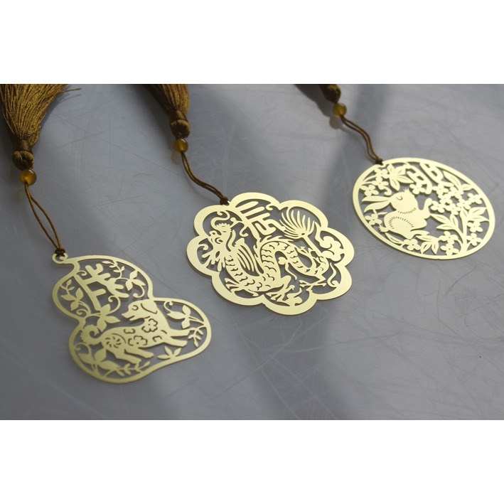 十二生肖黃銅書簽工藝品中國風流蘇龍馬文具外事禮品-細節圖7