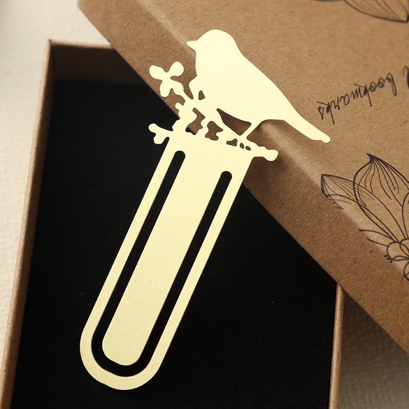 【雀上枝頭】黃銅金屬書簽創意小清新學生用古風文具禮品刻字定製-細節圖2