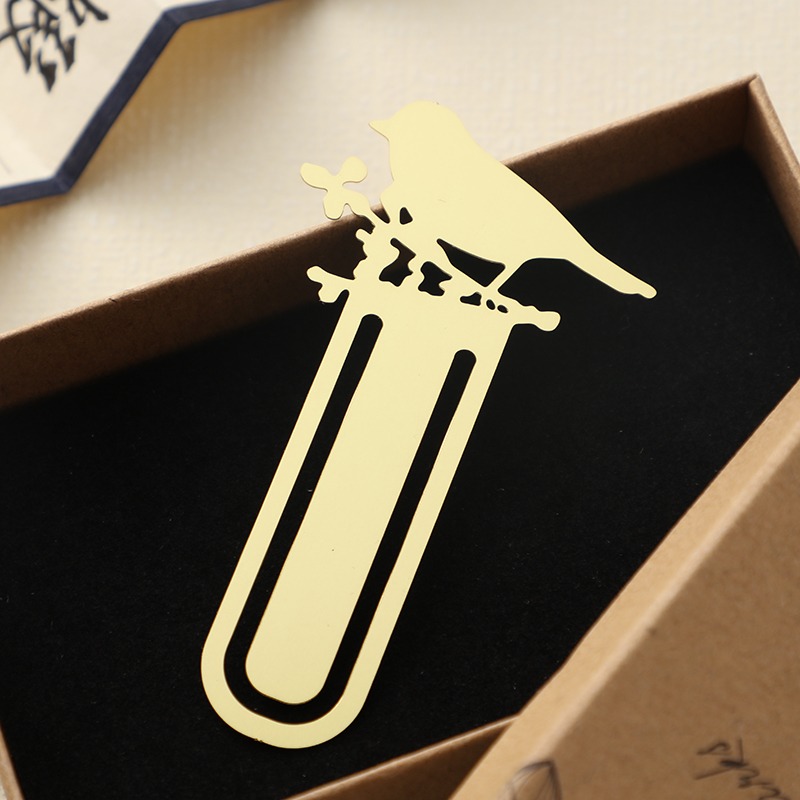 【雀上枝頭】黃銅金屬書簽創意小清新學生用古風文具禮品刻字定製-細節圖3