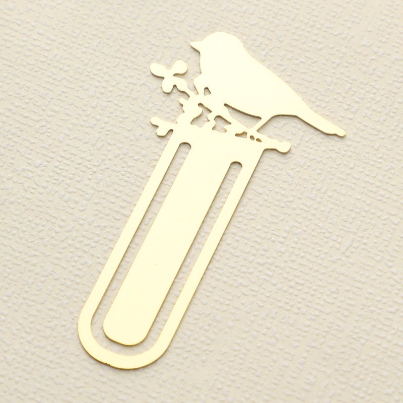 【雀上枝頭】黃銅金屬書簽創意小清新學生用古風文具禮品刻字定製-細節圖4