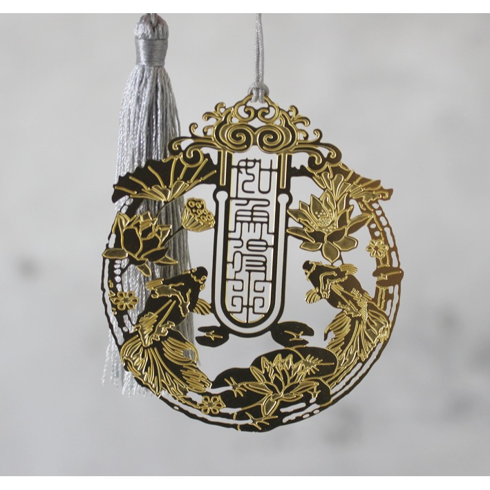 【如魚得水】中國風流蘇黃銅金屬書簽金魚吉祥如意文化創意禮品-細節圖2