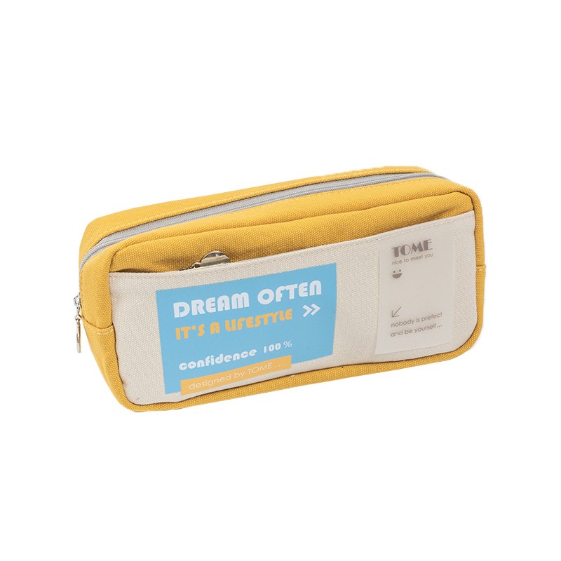 小學生日系風帆布筆袋初中生創意簡約拼接大容易雙層文具小收納袋-細節圖5