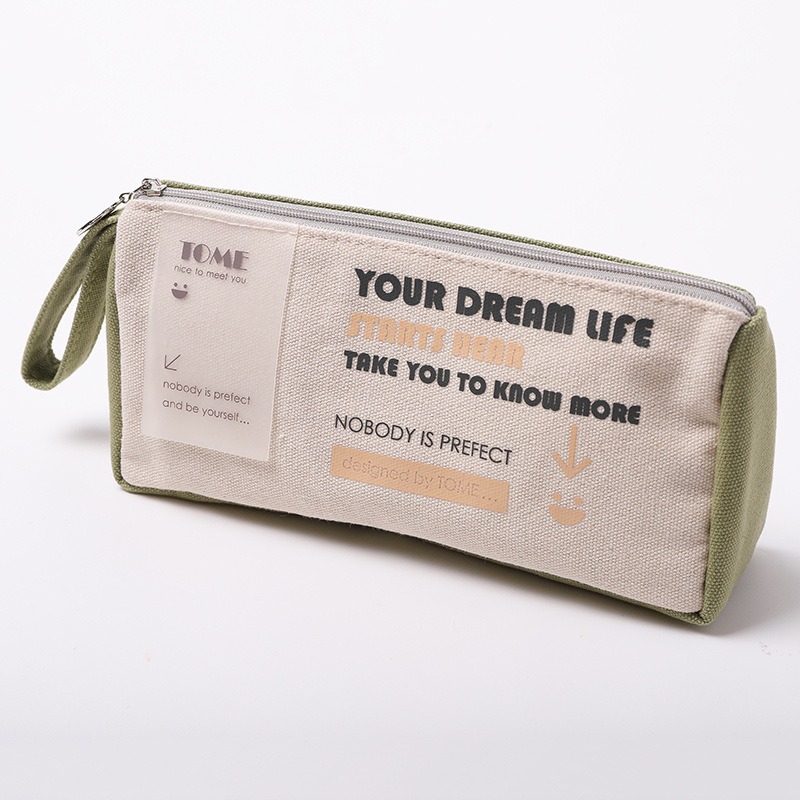 小學生日系風帆布筆袋初中生創意簡約拼接大容易雙層文具小收納袋-細節圖6