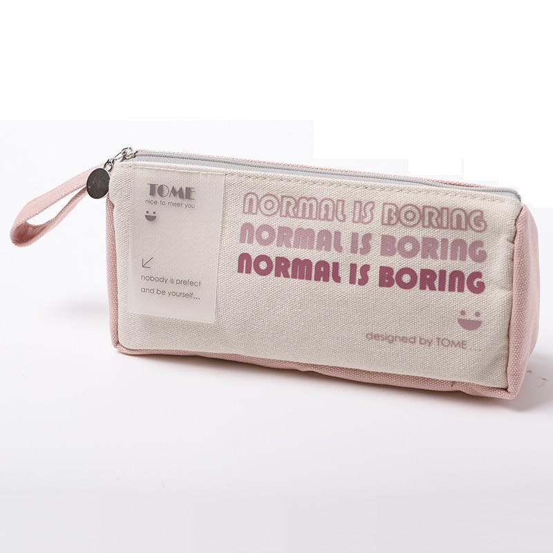 小學生日系風帆布筆袋初中生創意簡約拼接大容易雙層文具小收納袋-細節圖7