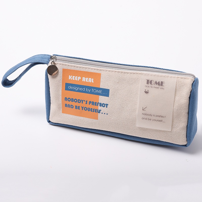 小學生日系風帆布筆袋初中生創意簡約拼接大容易雙層文具小收納袋-細節圖8