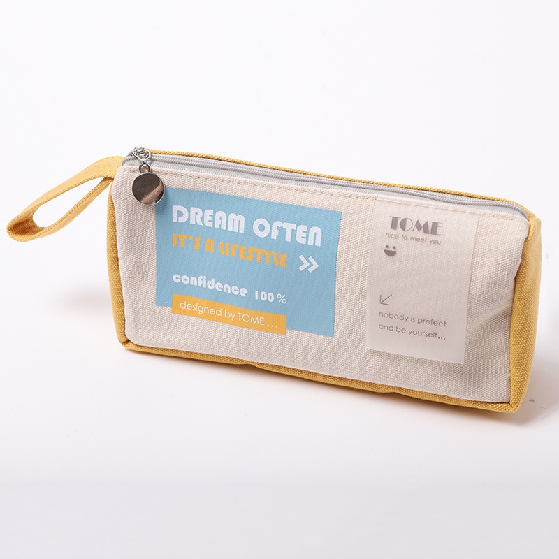 小學生日系風帆布筆袋初中生創意簡約拼接大容易雙層文具小收納袋-細節圖9