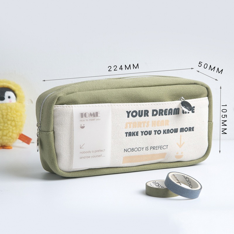 小學生日系風帆布筆袋初中生創意簡約拼接大容易雙層文具小收納袋-細節圖10
