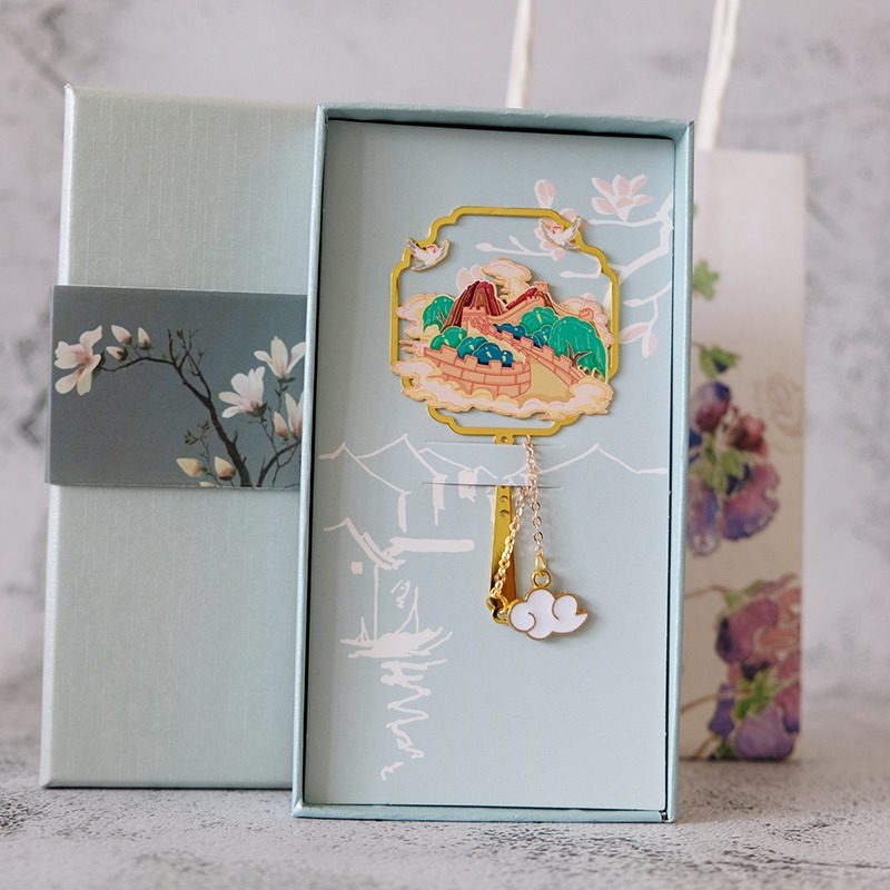 北京旅遊金屬書簽中國風古典文藝團扇禮品古典精美文創長城紀念品-細節圖2