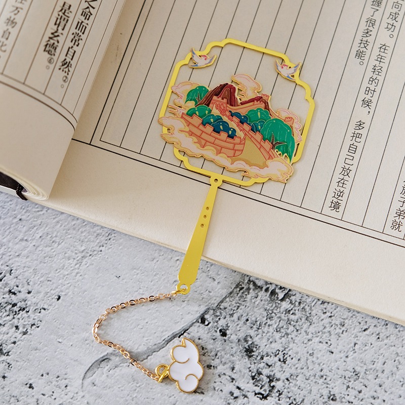 北京旅遊金屬書簽中國風古典文藝團扇禮品古典精美文創長城紀念品-細節圖3