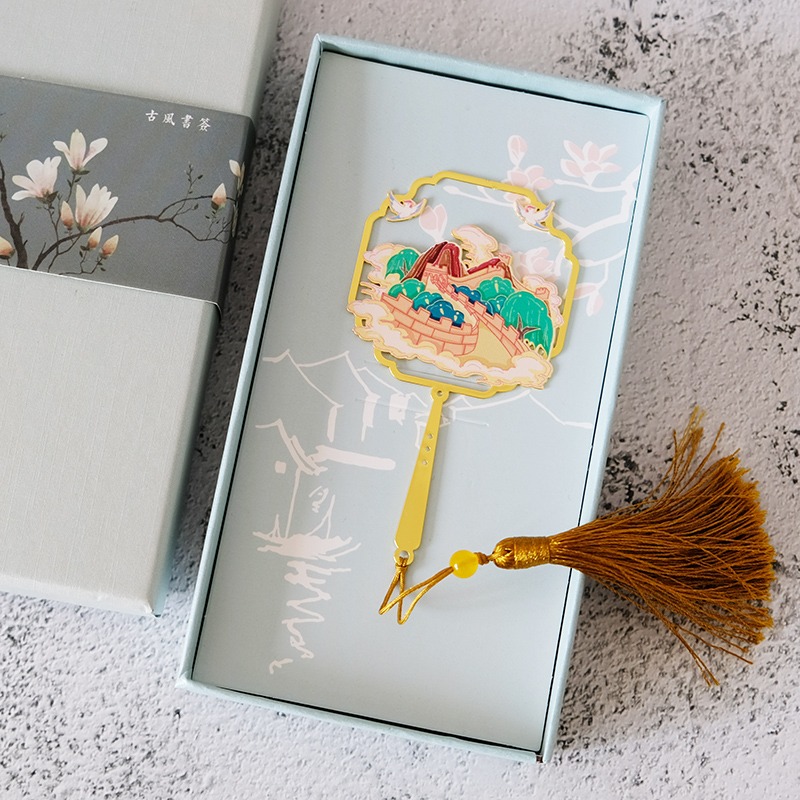北京旅遊金屬書簽中國風古典文藝團扇禮品古典精美文創長城紀念品-細節圖6