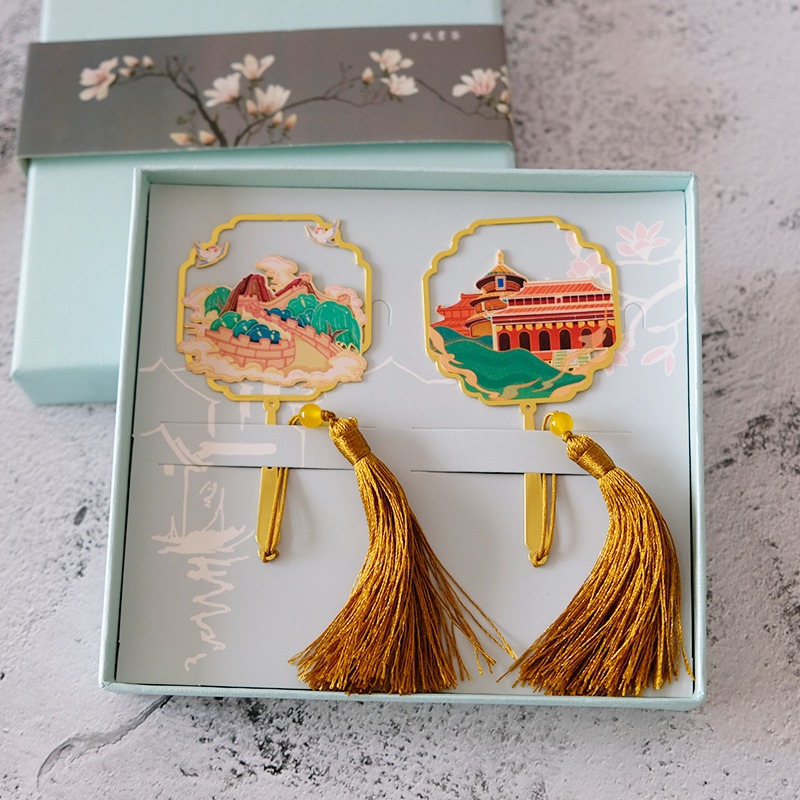 北京旅遊金屬書簽中國風古典文藝團扇禮品古典精美文創長城紀念品-細節圖10