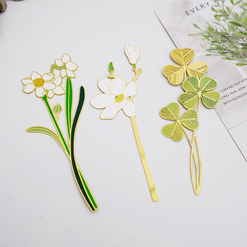 幸運草金屬書簽簡約鏤空花枝俏鳶尾花黃銅文藝禮品文具教師節禮物-細節圖2