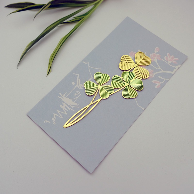 幸運草金屬書簽簡約鏤空花枝俏鳶尾花黃銅文藝禮品文具教師節禮物-細節圖10