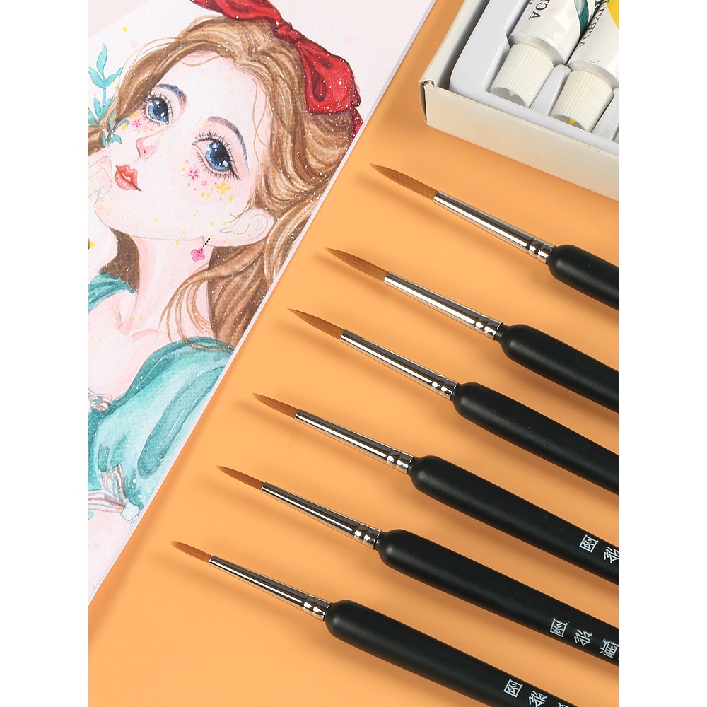 圖繪通勾線筆手繪水彩水粉筆軟毛特細面相筆國畫細毛描邊描線勾畫筆專業美術學生專用筆套裝細毛筆油畫勾邊-細節圖2