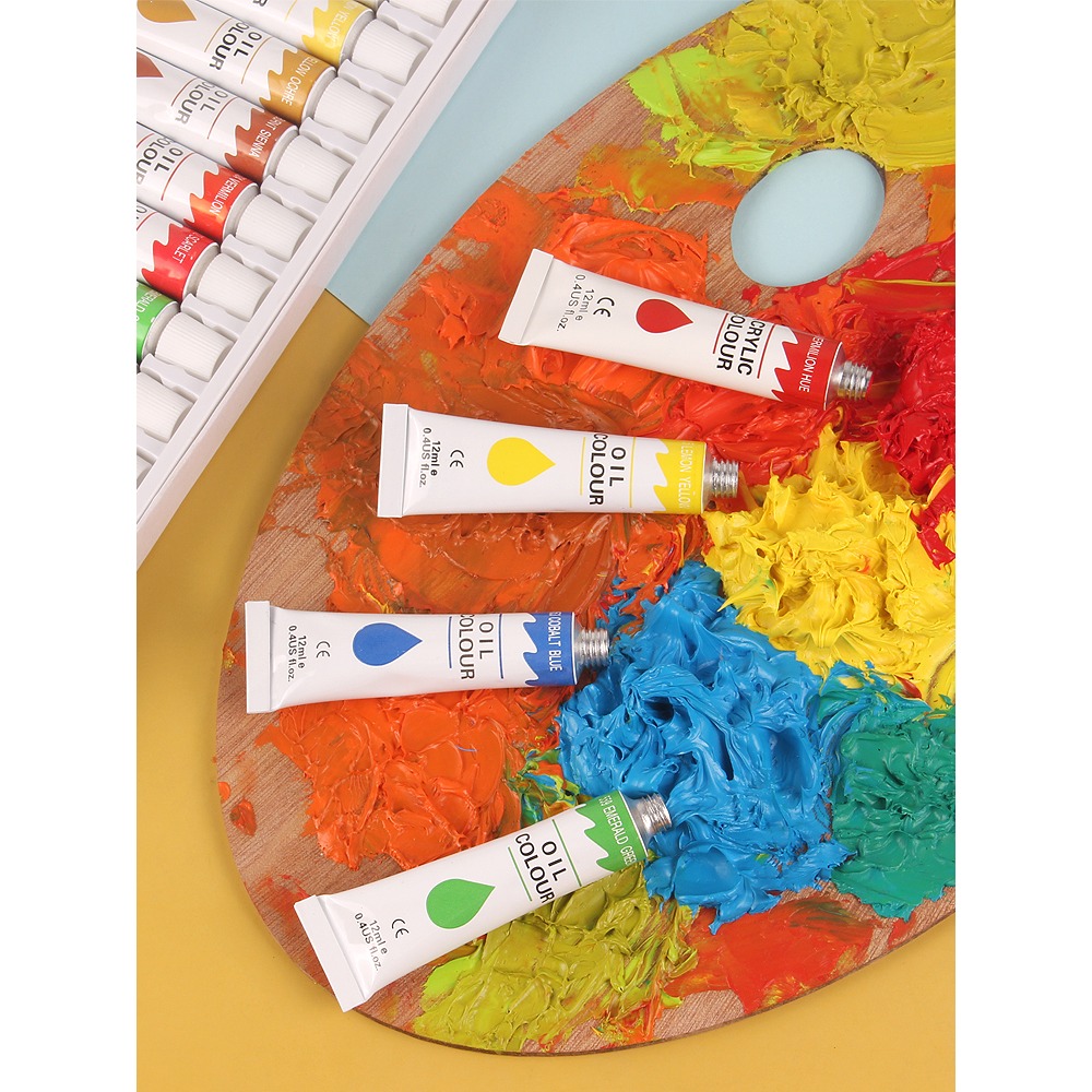 圖繪通油畫顏料套裝初學者6色24色60ml/12ml鋁管美術生專用油彩油墨材料成人兒童-細節圖2