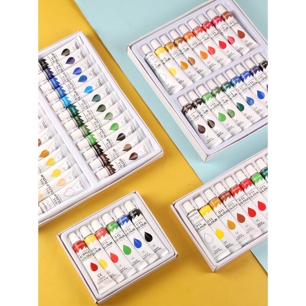 圖繪通油畫顏料套裝初學者6色24色60ml/12ml鋁管美術生專用油彩油墨材料成人兒童-細節圖4