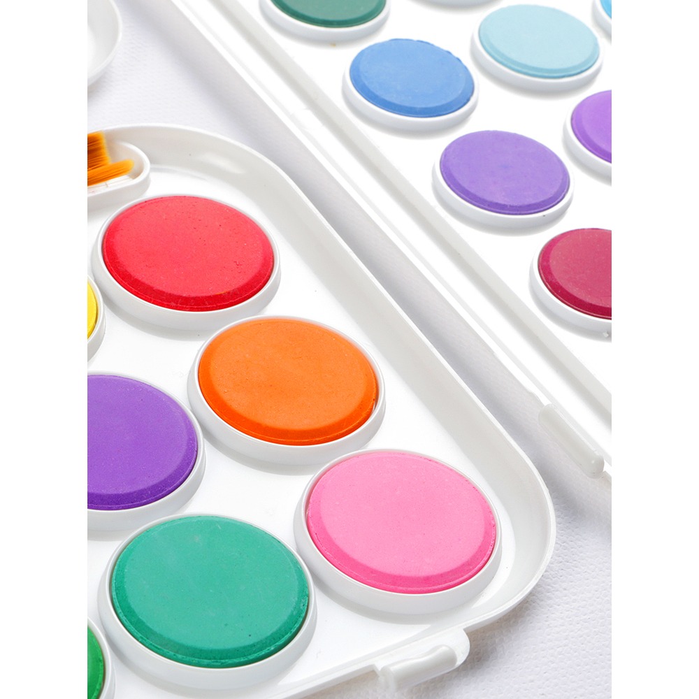 圖繪通水彩顏料粉餅固體顏料小學生美術用品畫寫生繪畫幼兒園兒童繪畫手繪環保初學者12色21色36套裝-細節圖2