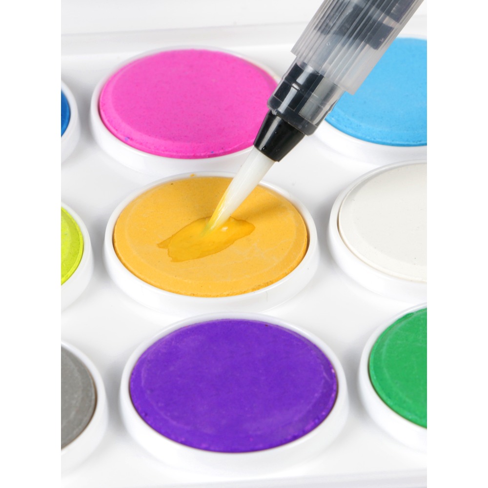 圖繪通水彩顏料粉餅固體顏料小學生美術用品畫寫生繪畫幼兒園兒童繪畫手繪環保初學者12色21色36套裝-細節圖3