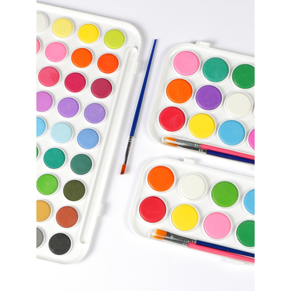 圖繪通水彩顏料粉餅固體顏料小學生美術用品畫寫生繪畫幼兒園兒童繪畫手繪環保初學者12色21色36套裝-細節圖4