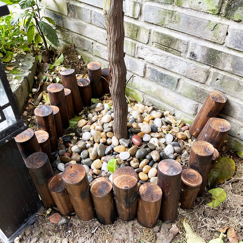庭院造景柵欄花園圍欄碳化防腐木柵欄圓木頭樁子園藝小籬笆裝飾-細節圖3