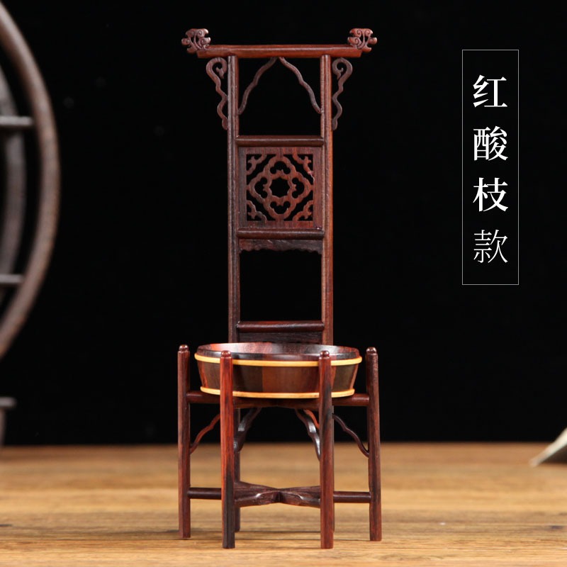 紅木雕刻工藝品擺件明清古典微縮傢俱模型臉盆架實木質微型小擺件-細節圖6