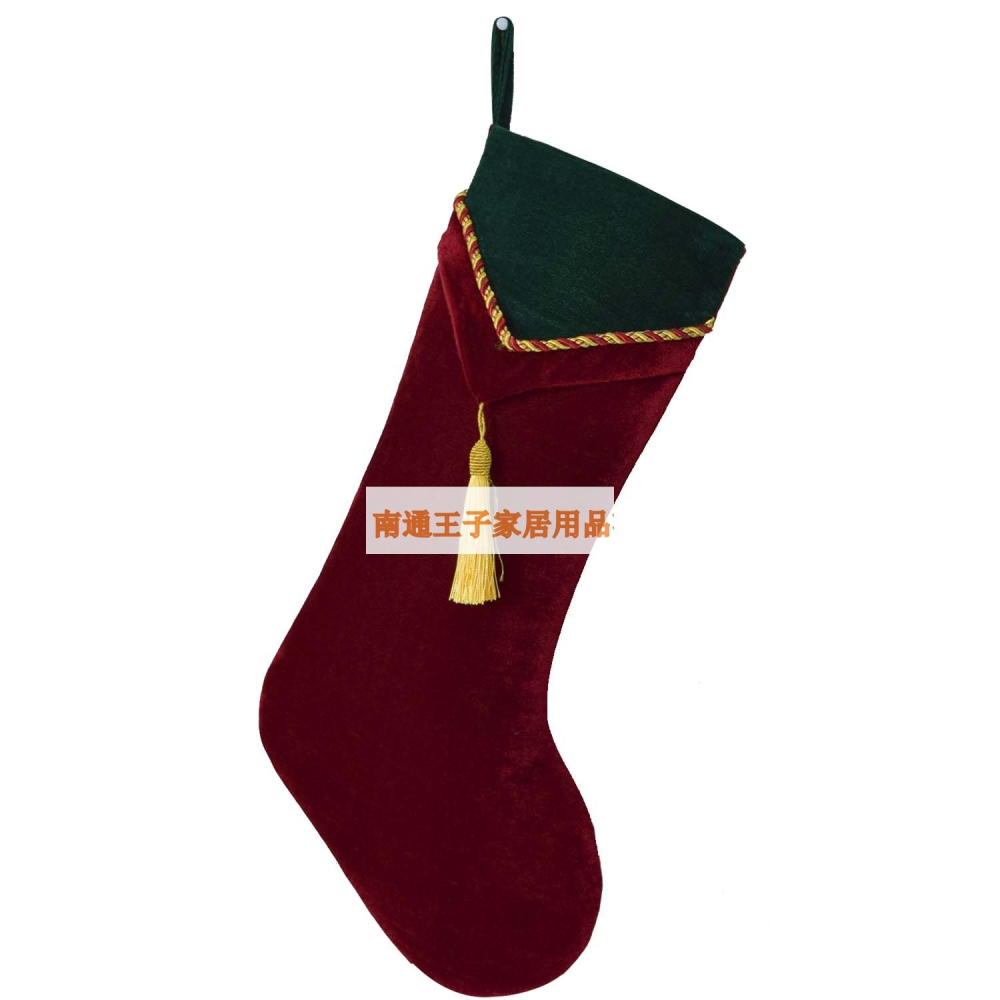 索蘭朵紅綠色天鵝絨聖誕襪子流蘇裝飾襪子V形禮物袋聖誕樹裝-細節圖2