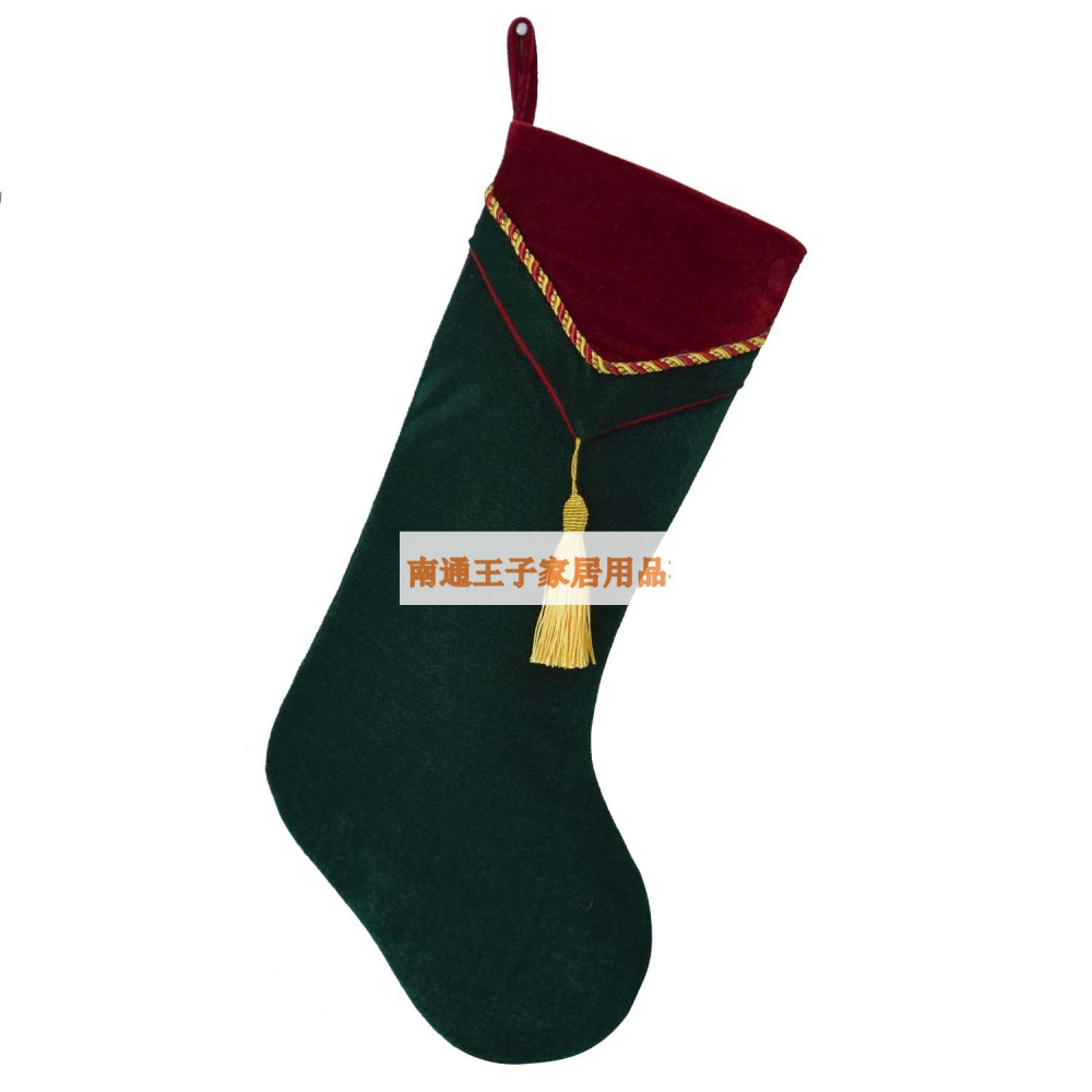 索蘭朵紅綠色天鵝絨聖誕襪子流蘇裝飾襪子V形禮物袋聖誕樹裝-細節圖3