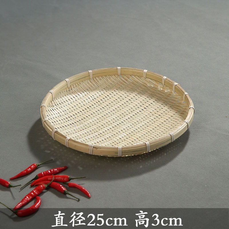 手工竹編果籃家用手提籃圓簸箕竹篩子竹扁竹簍創意裝飾零食收納籃-細節圖7