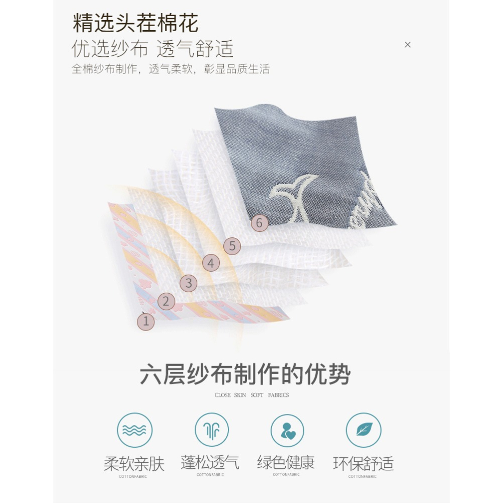 南極人雙人枕巾長款純棉1.2m1.5米防滑不脫落全棉六層紗布超長1.8-細節圖10