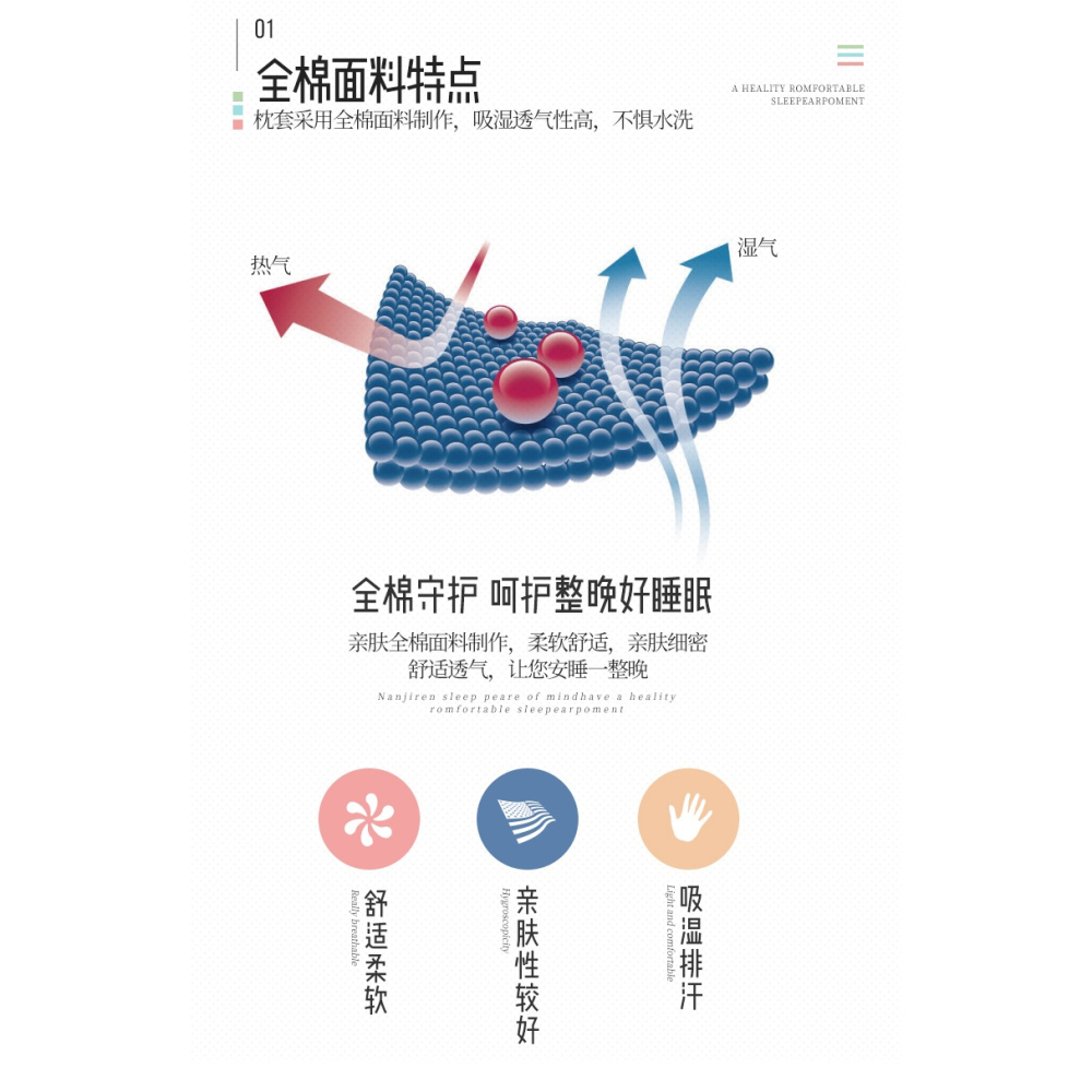 南極人全棉枕套純棉枕頭套雙人單人學生宿舍枕芯套48x74cm一對裝-細節圖10