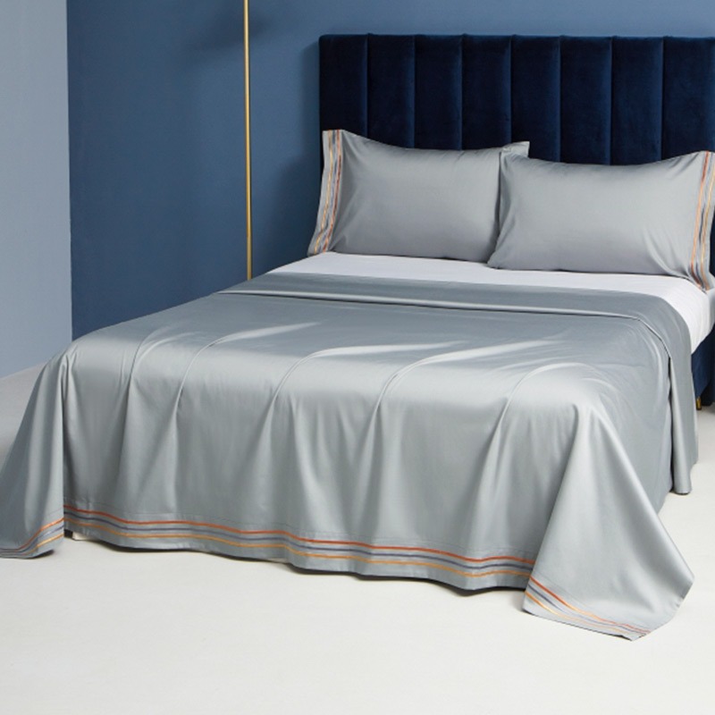 160支貢緞純棉牀單單件100全棉雙人牀純色枕套三件套春秋酒店被單-細節圖3