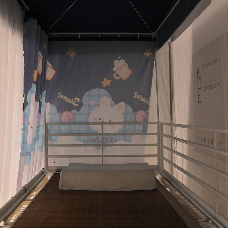 遮光蚊帳牀簾一體式學生牀宿舍上鋪女上下鋪寢室窗簾布少女帶支架-細節圖4
