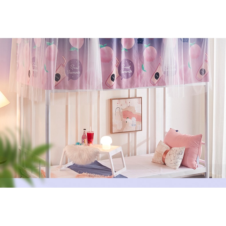 遮光蚊帳牀簾一體式學生牀宿舍上鋪女上下鋪寢室窗簾布少女帶支架-細節圖7