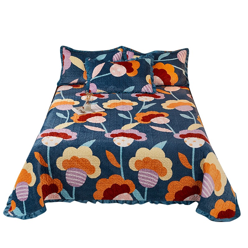 南極人牛奶絨牀蓋三件套春秋水晶絨夾棉榻榻米牀單四季通用牀鋪蓋-細節圖2