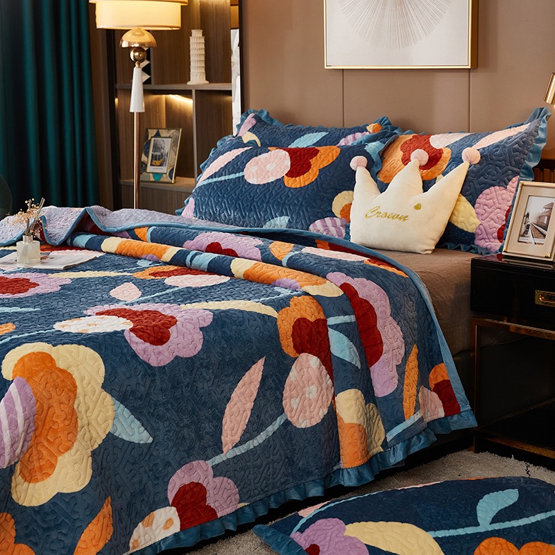 南極人牛奶絨牀蓋三件套春秋水晶絨夾棉榻榻米牀單四季通用牀鋪蓋-細節圖4