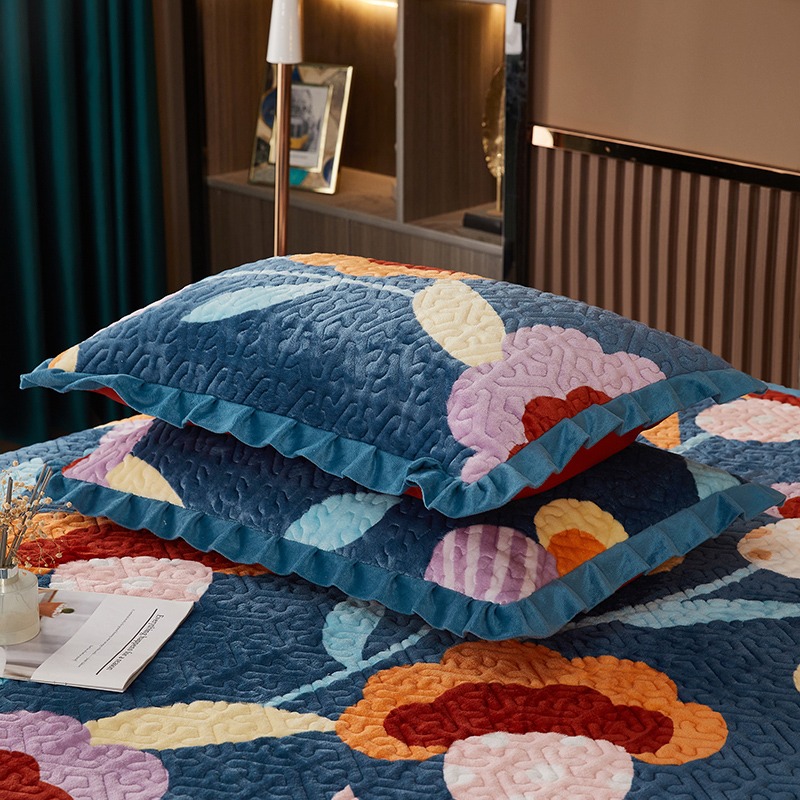 南極人牛奶絨牀蓋三件套春秋水晶絨夾棉榻榻米牀單四季通用牀鋪蓋-細節圖5