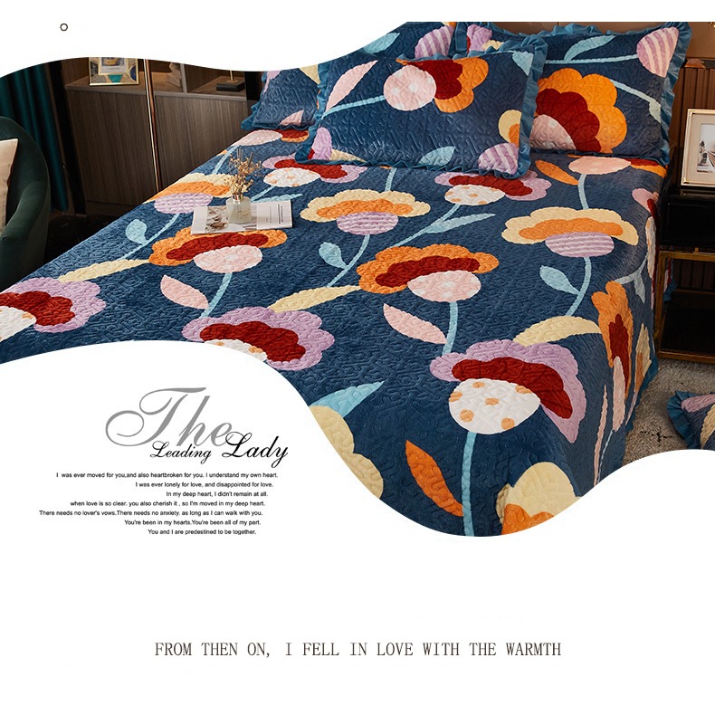 南極人牛奶絨牀蓋三件套春秋水晶絨夾棉榻榻米牀單四季通用牀鋪蓋-細節圖8