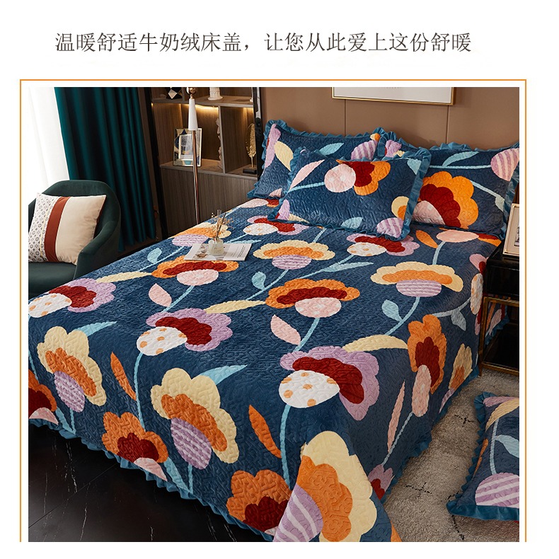 南極人牛奶絨牀蓋三件套春秋水晶絨夾棉榻榻米牀單四季通用牀鋪蓋-細節圖9