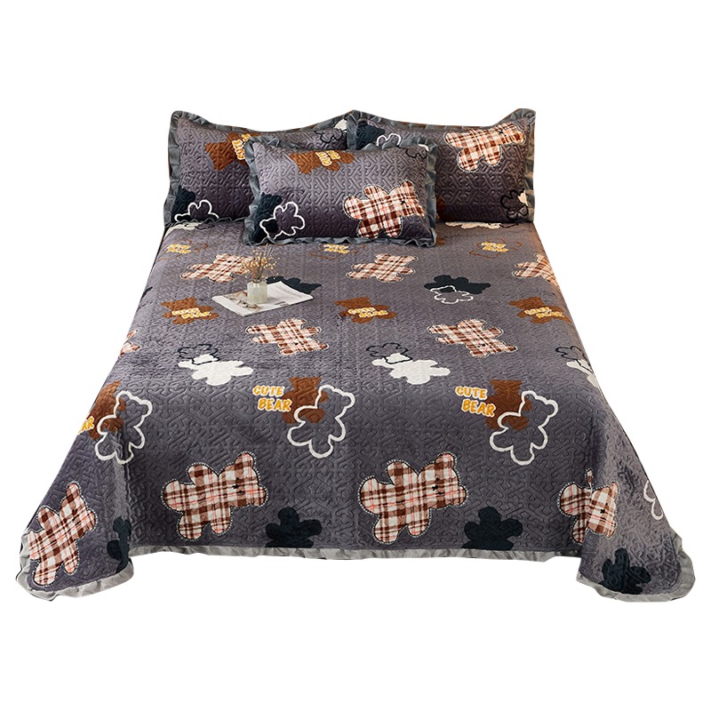 南極人牛奶絨夾棉牀蓋三件套冬季榻榻米水晶絨保暖炕蓋單件牀單套-細節圖2