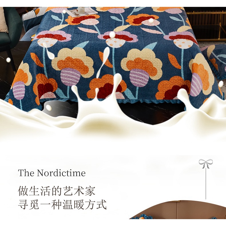 南極人牛奶絨夾棉牀蓋三件套冬季榻榻米水晶絨保暖炕蓋單件牀單套-細節圖7