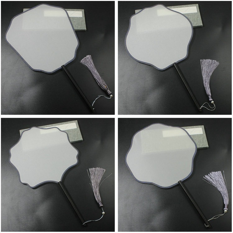 中國風長柄黑檀櫸木熟絹空白團扇半透明宮扇工筆手繪扇子diy刺繡-細節圖3
