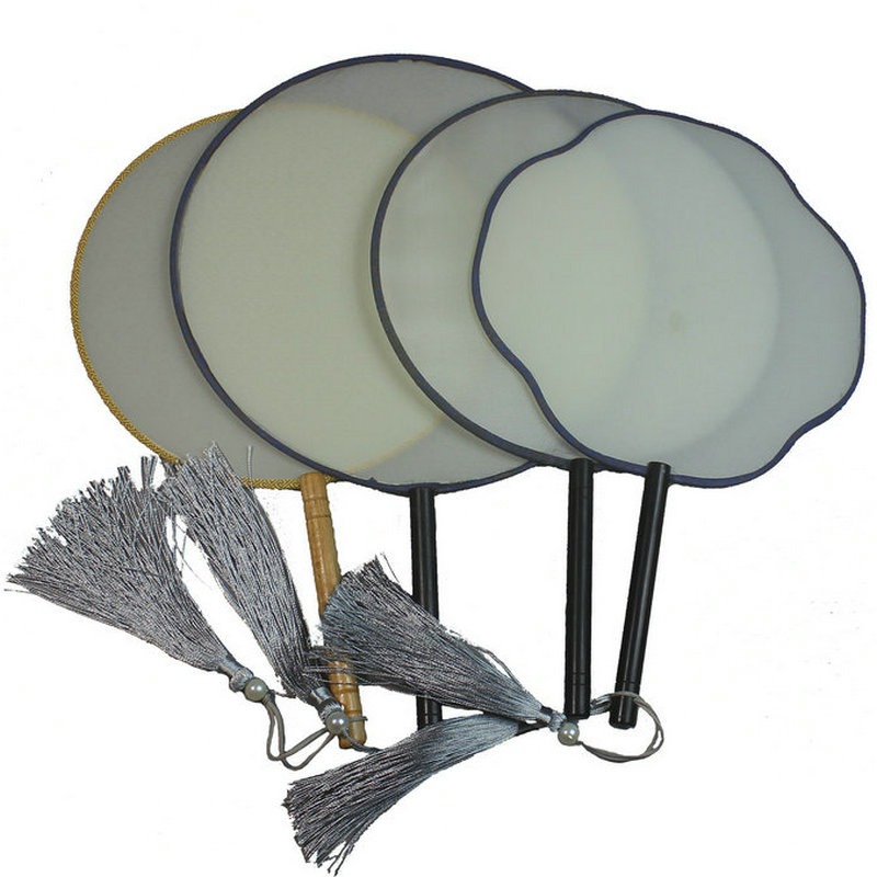 中國風長柄黑檀櫸木熟絹空白團扇半透明宮扇工筆手繪扇子diy刺繡-細節圖5