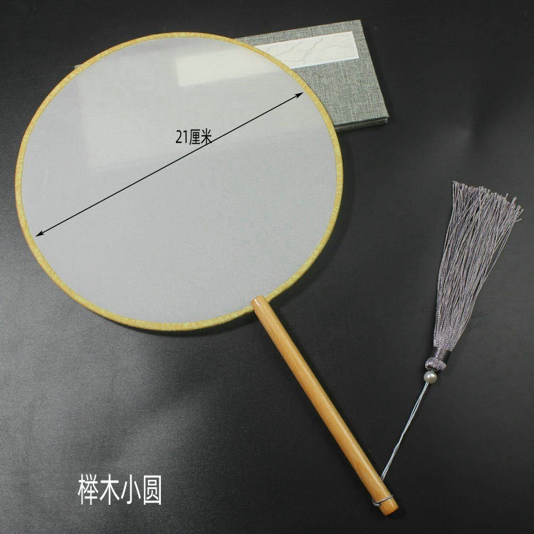 中國風長柄黑檀櫸木熟絹空白團扇半透明宮扇工筆手繪扇子diy刺繡-細節圖6