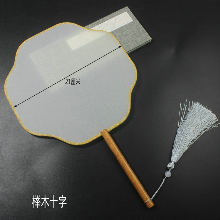 中國風長柄黑檀櫸木熟絹空白團扇半透明宮扇工筆手繪扇子diy刺繡-細節圖7