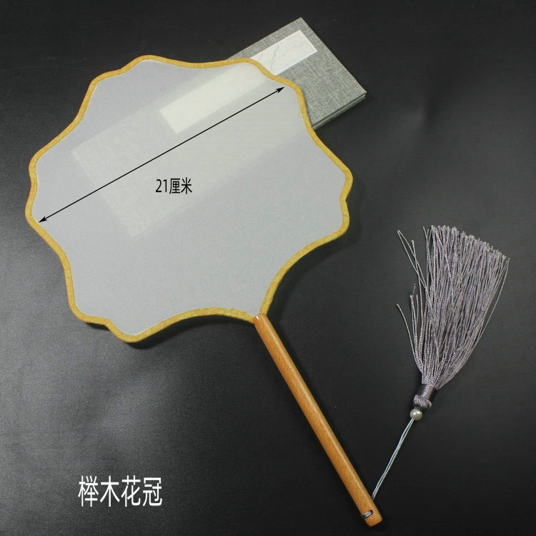 中國風長柄黑檀櫸木熟絹空白團扇半透明宮扇工筆手繪扇子diy刺繡-細節圖8