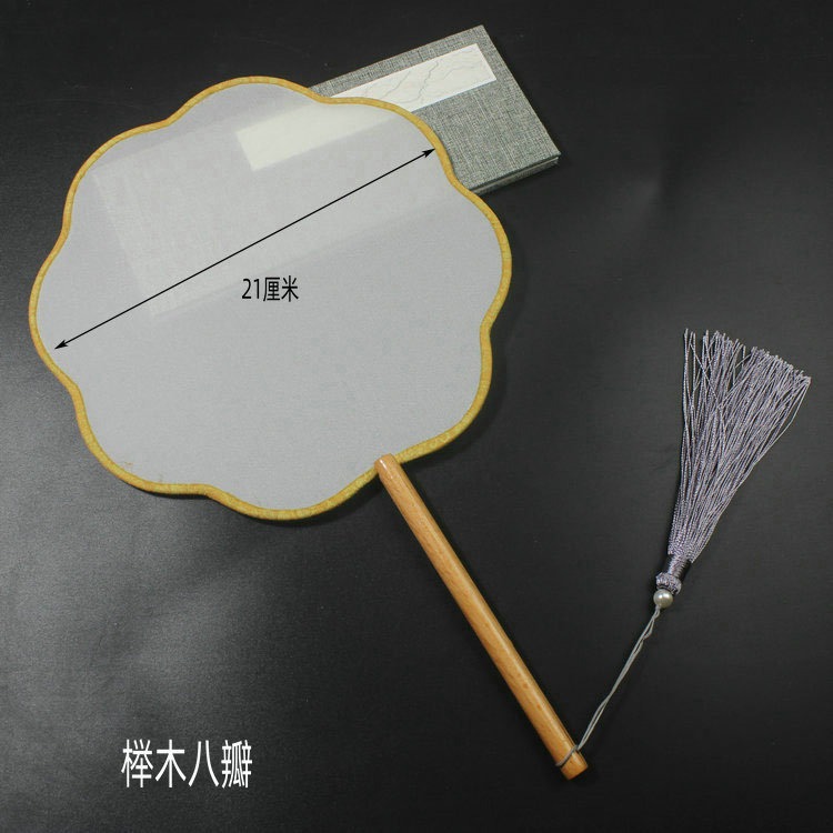 中國風長柄黑檀櫸木熟絹空白團扇半透明宮扇工筆手繪扇子diy刺繡-細節圖9